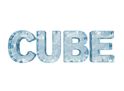 The word cube rendered in realistic icy letters isolated on transparent background