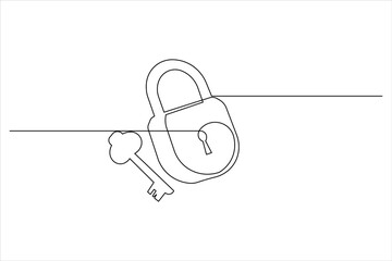 Continuous line padlock illustration simple secure lock outline vector isolated on white background