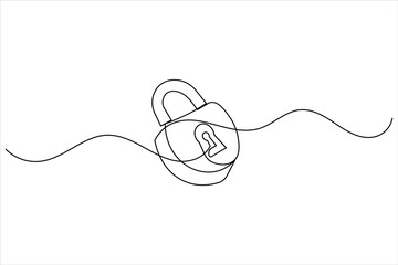 Continuous line padlock illustration simple secure lock outline vector isolated on white background
