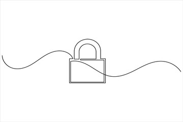 Continuous line padlock illustration simple secure lock outline vector isolated on white background