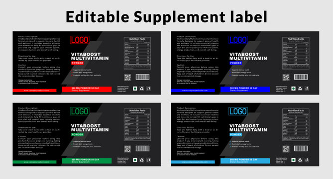 Supplement label design, supplement label template, vitamin label, packaging label, vitamin label design