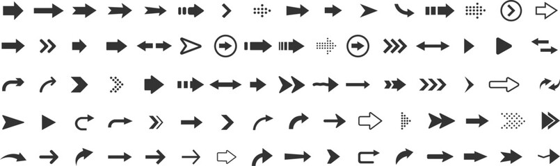 Arrow icon Mega set of vectors. Collection of vector arrows in cyberpunk style. HUD, UI graphic elements. Sci Futuristic arrows, elements for GUI, UI, VR design Vector.