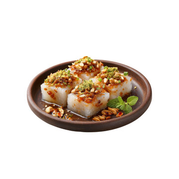 Delicious Banh Beo - Vietnamese Steamed Rice Cakes with Peanut and Shallot Topping
