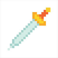 Knife. Sword. Weapon. Game elements. Retro 8 bit icons for old school platformer video game. Pixel art. Vector illustration isolated on white background.