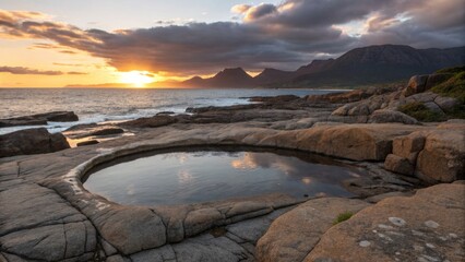 Naklejka premium Beautiful sunset landscapes paint the sky over mountains, lakes, and the sea, with vibrant dusk colors reflecting on the water and along the coast