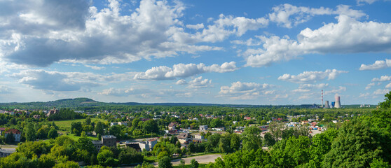 Aerial skyline view of Bedzin city in Poland. Europe