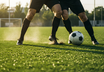 Soccer players fighting for ball