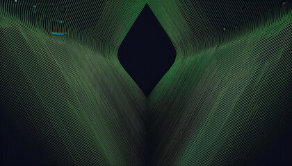 abstract emerald green diamond shape with textured lines and dark center for modern digital background or sci fi interface design