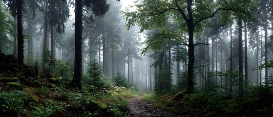 Obraz premium A forest with a path through it