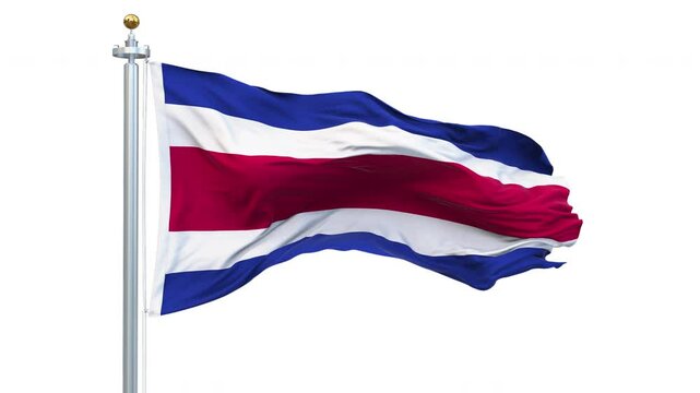 Costa Rica flag waving looping with transparent background, with alpha matte layer for transparency in the background.