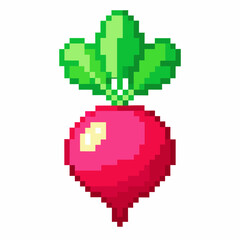 Obraz premium Pixel Art Radish with Leaves Retro 8 Bit Vegetable Icon for Gaming and Digital Art