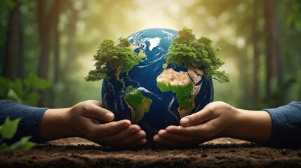 Earth being protected by hands symbolizing environmental sustainability and care for nature