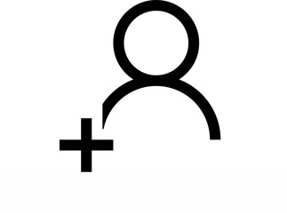 User icon illustration displays an addition symbol, representing create account or adding member...