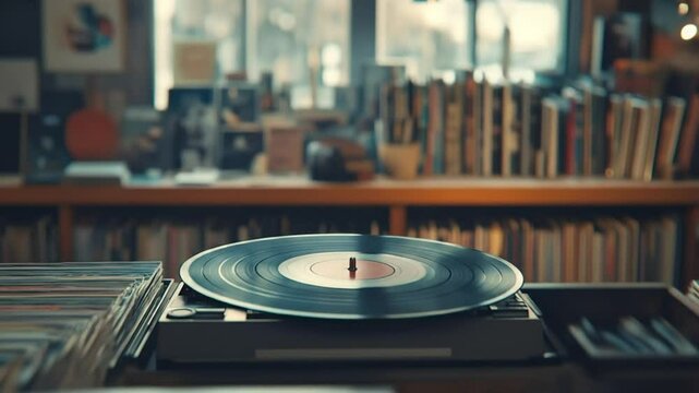 Vinyl spins in a retro record store