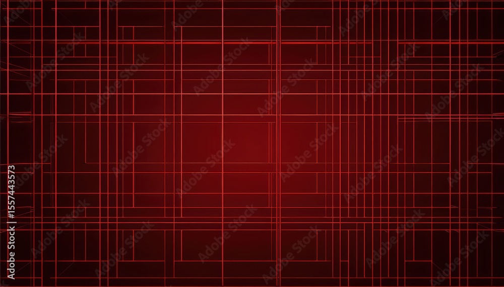 Wall mural red geometric lines forming abstract grid pattern on dark background suitable for modern design, tec