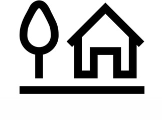 Minimalist house icon with a tree symbolizing home, nature, and property investment