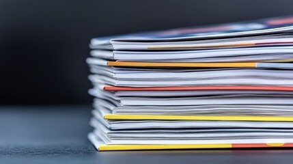 Stack of magazines on a dark surface