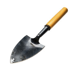 Garden trowel with wooden handle cutout isolated on transparent bg, png
