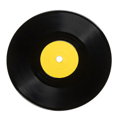Obraz premium 45 rpm vintage vinyl record, yellow inside, isolated on white or transparent background. PNG