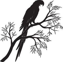 Parrot on Perch or tree branch Silhouette – exotic touch