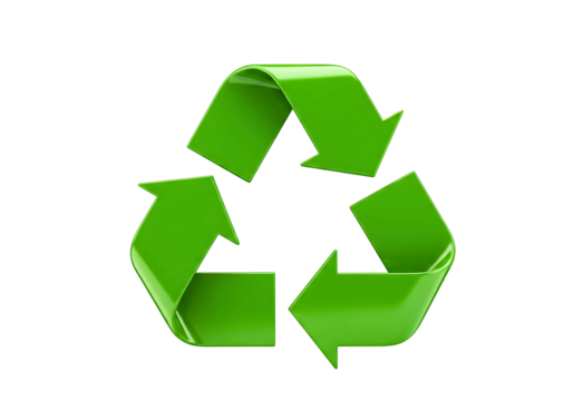 Green grass recycle symbol with a natural organic texture isolated on transparent background