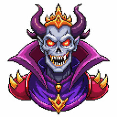 Fototapeta premium Pixel Art Evil Skeleton King with Crown and Purple Robe Illustration