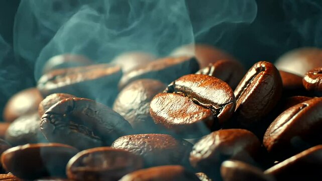 Freshly Roasted Coffee Beans on Dark Background