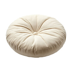 Round plush floor cushion in light beige color cutout isolated on transparent bg, png