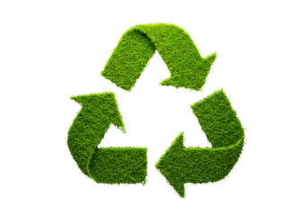 Green grass recycle symbol with a natural organic texture isolated on transparent background