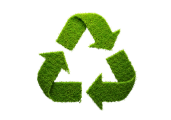 Green grass recycle symbol with a natural organic texture isolated on transparent background