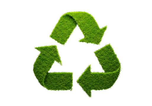 Green grass recycle symbol with a natural organic texture isolated on transparent background