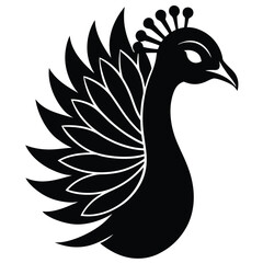 Fototapeta premium Elegant Peacock Head Silhouette with Detailed Crest Feathers Design Illustration