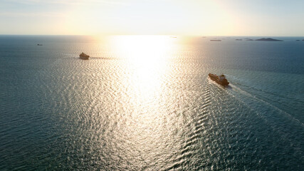 container ship sailing in sea to import export goods and distributing products to dealer and...