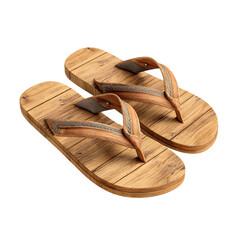 Summer Sandals Wooden FlipFlops with Leather Straps white background against transparent Background