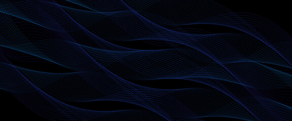 Abstract colorful wave lines on black background, concept of movement. Vector illustration