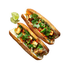 Delicious Crispy Tofu Banh Mi Sandwiches with Fresh Herbs and Lime