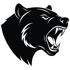 Aggressive Roaring Bear Head Silhouette Design for Banners and Advertisements