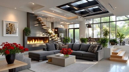Cozy luxury sofa set in stylish setting high resolution image