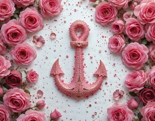 ilustración ancla rosa con rosas