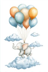 Flying Elephant with Balloons in the Sky