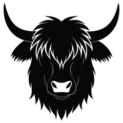 Yak Head Silhouette with Long Hair Mane Graphic Design Element