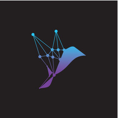 Abstract Gradient Bird Figure With Geometric Network Pattern on Black Background
