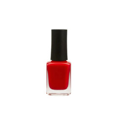 Obraz premium Red nail polish bottle with black cap isolated on transparent background