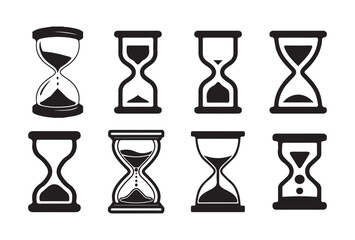 Set of Hourglass Icons in Black Silhouette Style. Victor illustration eps 10