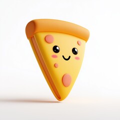 Kawaii Style Pizza Slice Character On White Background