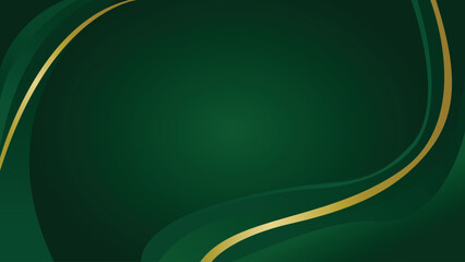 Modern emerald green abstract background vector with metallic gold curve
