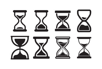 Set of Hourglass Icons in Black Silhouette Style. Victor illustration eps 10