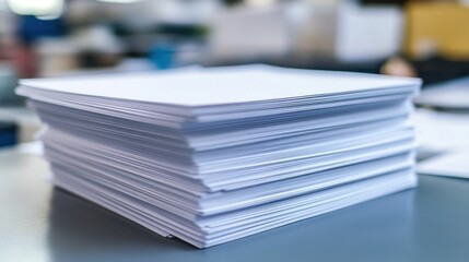 Stack of white papers on a table