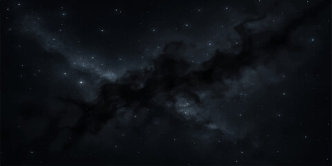A dark sky with bright stars and clouds creating a starry night galaxy background