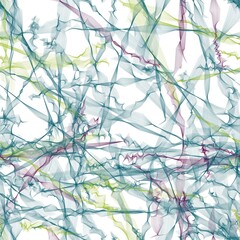 Fototapeta premium Dirty purple, avocado green and dark aqua transparent ribbons on the white background. Seamless repeat hand drawn pattern. Tulle or veil texture.